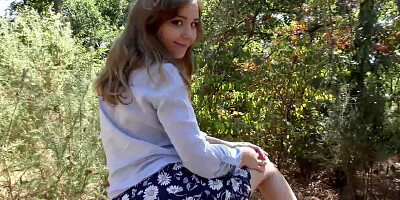 Hairy twat teen shows off in public before getting off