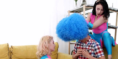 Two horny European girls reward him with a threesome