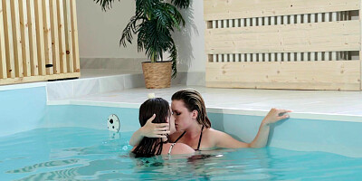 Lesbian sex in the pool from horny Katarina Rina and Taylee Wood