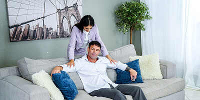 Superb brunette sucks a hard cock and spreads legs to take it