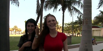 Chloe Taylor and Kimberly Wild having sex in the van