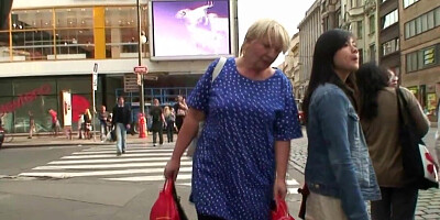 Busty blonde granny is riding the dick of the older man