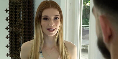 Skinny blonde with small tits is devouring the big cock