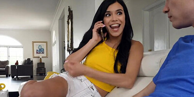 Brunette babe cheating on her bf with a massive dick