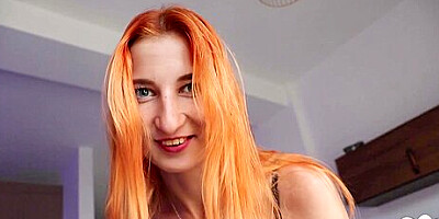 A Red Chick In Stockings Sucked The Courier And Let Her Tight Pussy Fuck