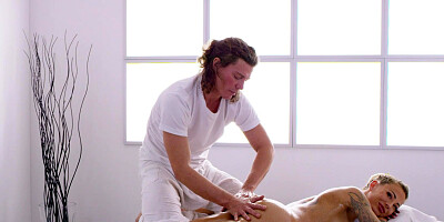 Bitch Isabelle Deltore rides the masseur's cock and gets creampie