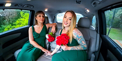 Two naughty girls having a threesome in casting van