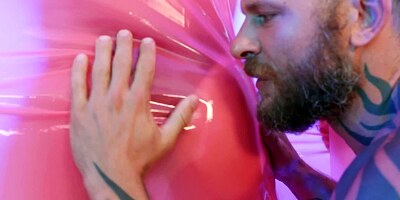 Slutty girl and inked man have nasty sex in bizarre room