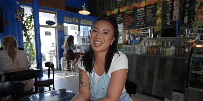 Asian waitress creampied after intense POV sex