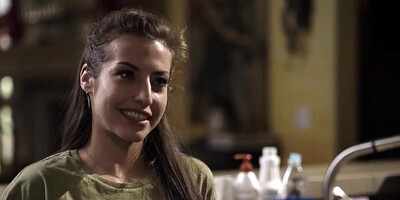 Spencer Bradley scissoring her friend on the counter