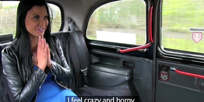 The Girl In The Blue Dress - Horny brunette in 30s with big tits cums on cabbies cock