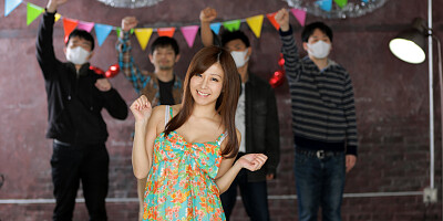 Submissive brunette Chihiro Akino stays with one man