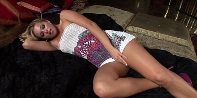 Beautiful skinny blonde Lena is playing with her wet snatch
