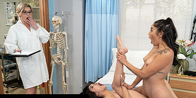 ADULT TIME - Savannah Sixx and Vanessa Sky Get CAUGHT SCISSORING By MILF Doctor! THREESOME!