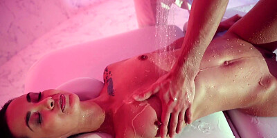 Slender Freya Dee in oil slides on masseur's cock and creampie