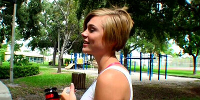 StreetBlowjobs: Blonde haired Tracy Lee cum on tits outdoors