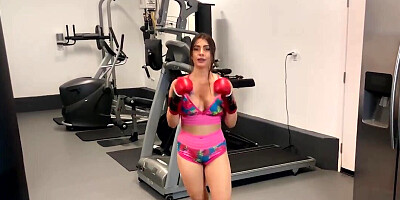 Tru Kait is working out and playing with a dildo