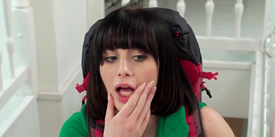 Nasty brunette is cosplaying and she gets screwed