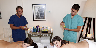 Amateur brunette enjoys cock during erotic massage