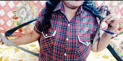 Indian school girl with step brother, telugu big boobs school step sister body massage, telugu dirty talks.