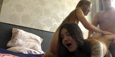 Two foxy girls are brutally fucked in swinging foursome