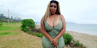 Milf with huge tits and big ass wanders around the malecon in lima Peru in need of a huge black cock.