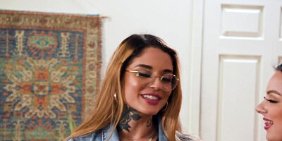 Inked babes are enjoying wild strapon fucking together