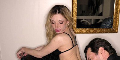 Tommy Pistol undressing the gorgeous blonde Demi Hawks