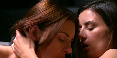 Sweet friends Kira Zen and Camilla Moon in lesbian sex