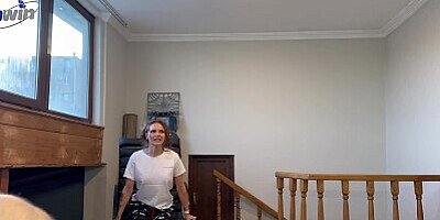 Step-sis sits on dick with her wet pussy and takes cum in her mouth for a vacation trip