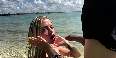 Public Deepthroat sloppy blowjob on island - Freya Stein