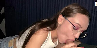 Petite beauty oral pleasures her neighbor while his wife is at work