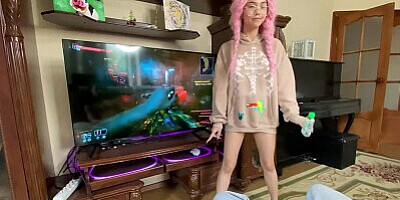 stepsister sits on stepbrother's face