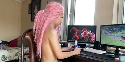 Asian woman gets fucked while she plays Genshin Impact