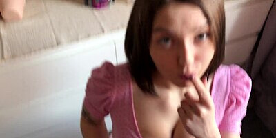 POV. SLOBBERING SUCK so he cum ON MY FACE. BIG CUMSHOT and cute girl with BIG NATURAL TITS.