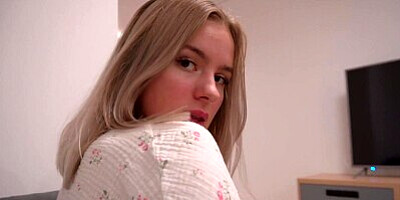 Hottie in pajamas sucks my dick on the couch - MiraDavid