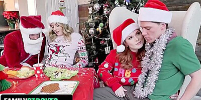 Christmas Foursome - Sweet Teen 18+ Pussy Plowed By Stepdad While Her Stepmom Gets Drilled By His Stepbrother - Milf