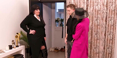 Big and nasty MILF bitch is going to take care of his cock