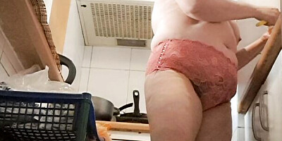 cooking in thongs for my stepson