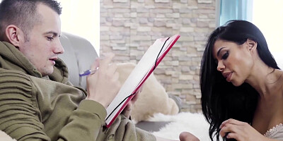 Slut Canela Skin with fake tits pleases two studs