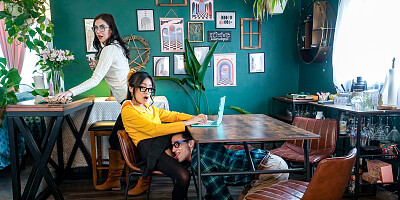 Bookworm chick sucks a thick cock and gets impaled on it