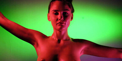 Passionate titty squeezing and fondling gets the oiled brunette beauty extra wet