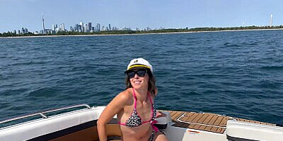 Husband watches wife get fucked and creampied on boat then cums all over her pussy / Amateur hotwife