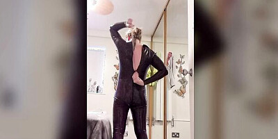 Essex Girl Lisa dressing up in my latex catsuit