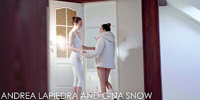 Massage Rooms Gina Snow and petite Spanish babe share lesbian anal orgasm