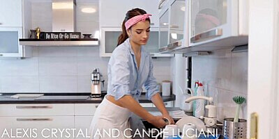 Lesbea Alexis Crystal gives French maid spanking and lesbian anal orgasm