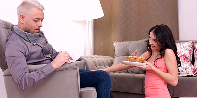 Caring Girl Treats Beloved To A Pie And Gives A Sweet Asslick