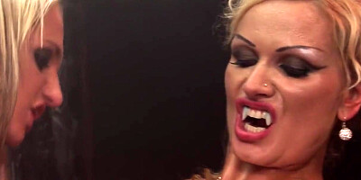 Sexy waitress gets her pussy fisted and licked by horny vampire MILF