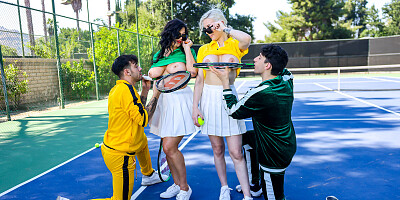 Tennis sluts Kanzie Taylor and Mona Azar get fucked on court