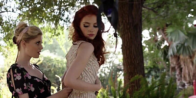 Blonde beauty cannot wait to fuck a sexy redhead outside